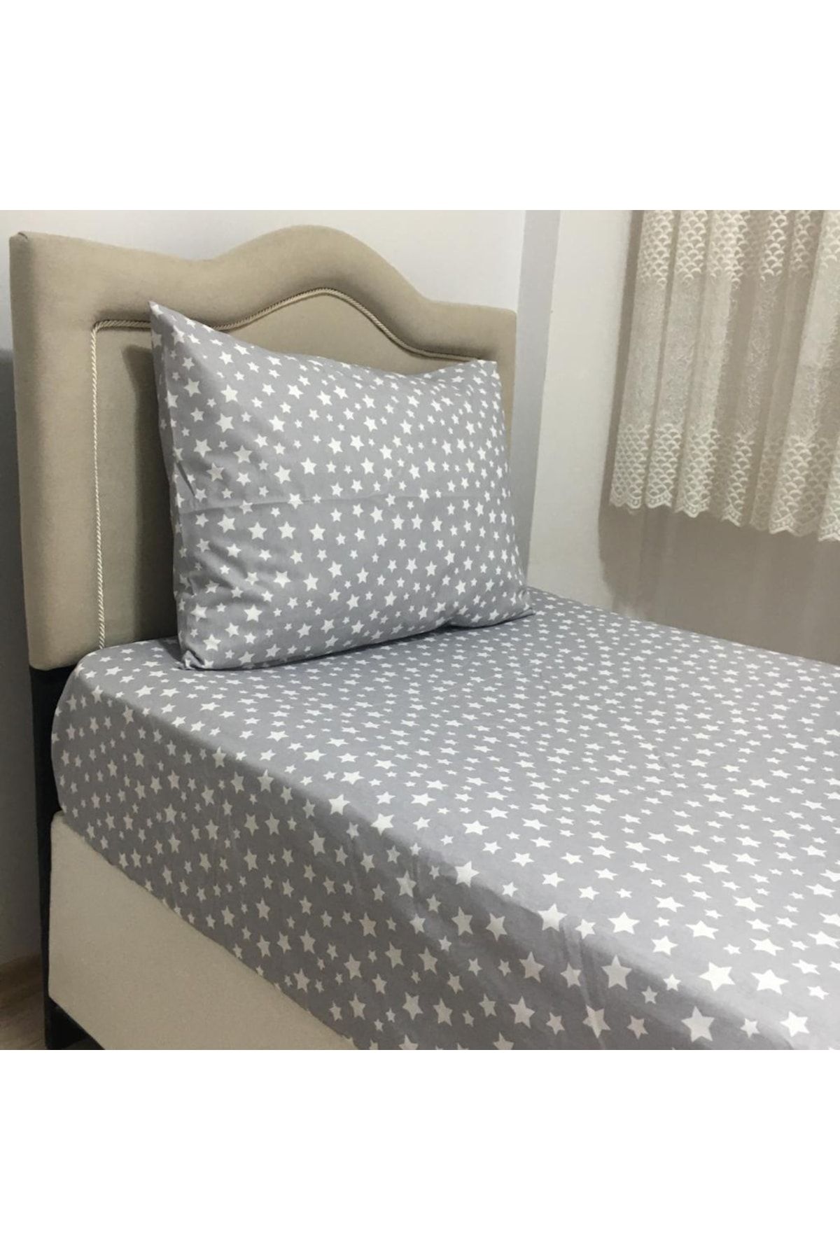 Tek%20Kişilik%20Ranforce%20Kumaş%20Lastiksiz%20Çarşaf%20Takımı%20Yıldız%20Gri